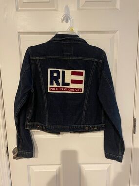 Ralph Lauren Double RL Dark Blue Denim Jacket with Red Accent